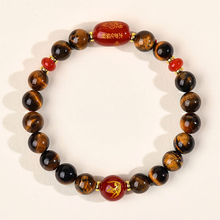 Buddha Stones 12 Chinese Zodiac Natural Tiger Eye Red Agate Protection Bracelet - 8mm(Wrist Circumference 14-16cm) - Tiger - image 3