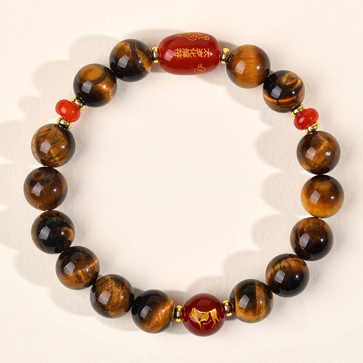 Buddha Stones 12 Chinese Zodiac Natural Tiger Eye Red Agate Protection Bracelet - 10mm(Wrist Circumference 16-17cm) - Ox - image 21