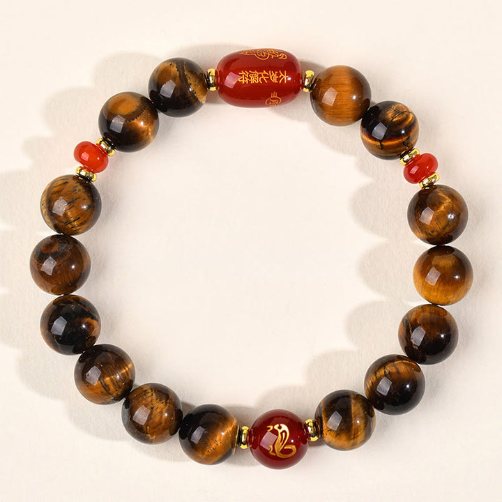 Buddha Stones 12 Chinese Zodiac Natural Tiger Eye Red Agate Protection Bracelet - 10mm(Wrist Circumference 16-17cm) - Snake - image 25
