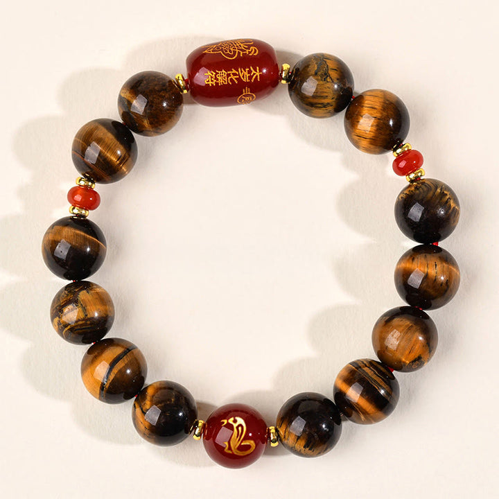 Buddha Stones 12 Chinese Zodiac Natural Tiger Eye Red Agate Protection Bracelet - 12mm(Wrist Circumference 17-18cm) - Snake - image 38