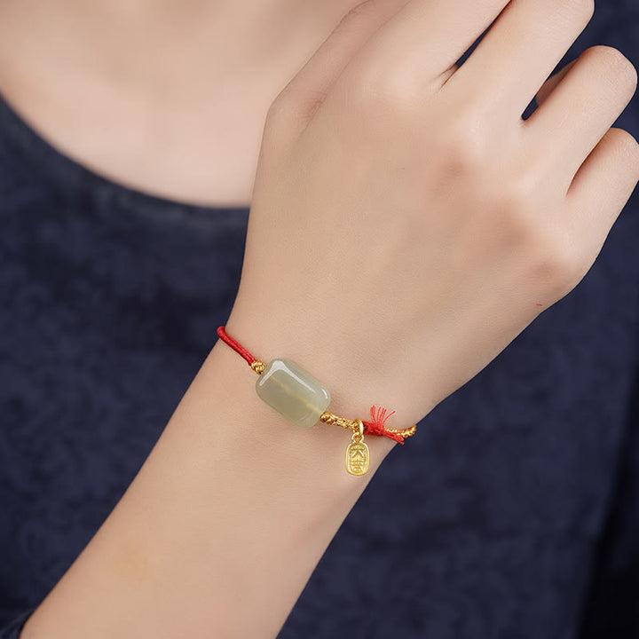 Buddha Stones 925 Sterling Silver Hetian Jade Prosperity Bracelet - image 1
