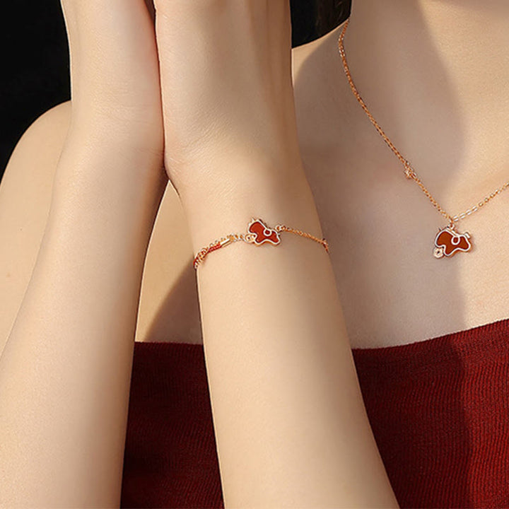 Buddha Stones 925 Sterling Silver Coin Red Agate Year Of The Horse Asymmetric Protection Earrings - image 23