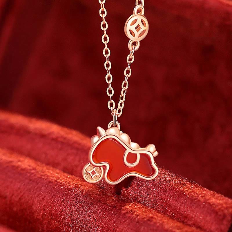 Buddha Stones 925 Sterling Silver Coin Red Agate Year Of The Horse Asymmetric Protection Earrings - Horse Necklace - image 15