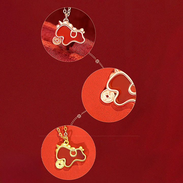 Buddha Stones 925 Sterling Silver Year Of The Horse Coin Charm Red Agate Blessing Necklace Pendant - image 7