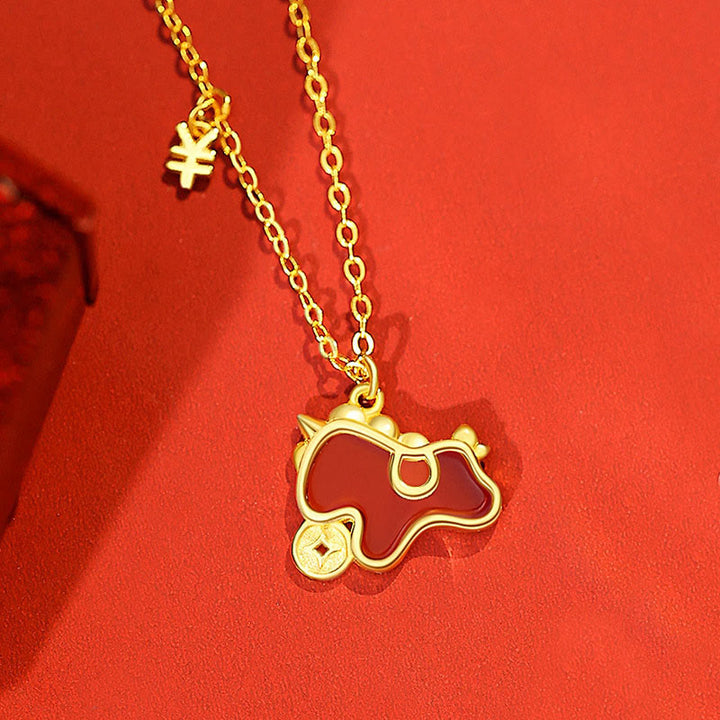 Buddha Stones 925 Sterling Silver Year Of The Horse Coin Charm Red Agate Blessing Necklace Pendant - Golden Horse Necklace - image 5