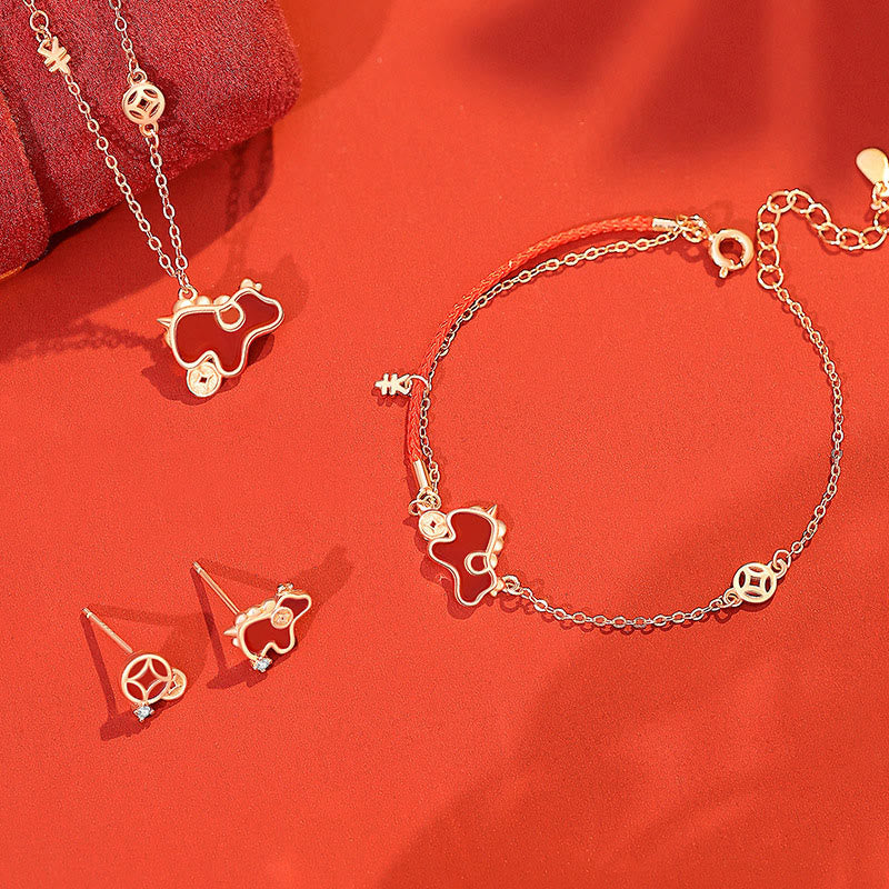 Buddha Stones 925 Sterling Silver Coin Red Agate Year Of The Horse Asymmetric Protection Earrings - image 21