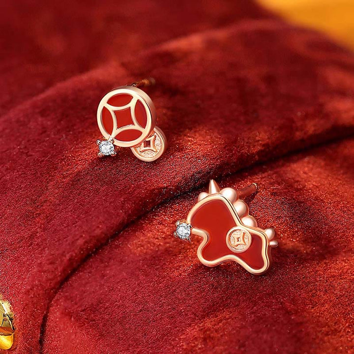 Buddha Stones 925 Sterling Silver Year Of The Horse Coin Charm Red Agate Blessing Necklace Pendant - Horse Earrings - image 14