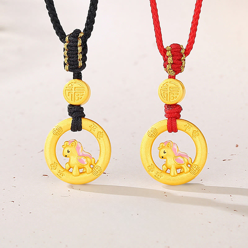 Buddha Stones 925 Sterling Silver Year Of The Horse Peace Buckle Fu Character Luck Necklace Pendant - image 0