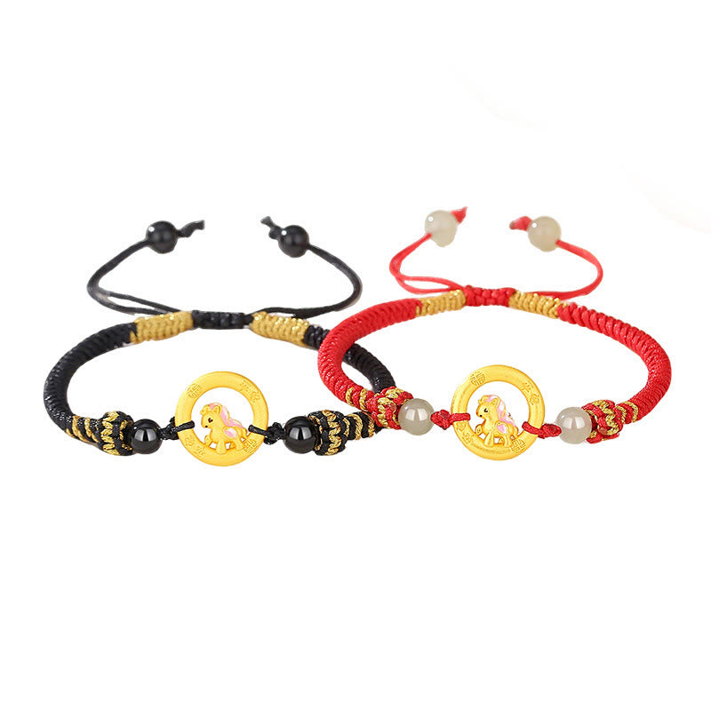 Buddha Stones 925 Sterling Silver Year Of The Horse Peace Buckle Balance String Couple Bracelet - image 11