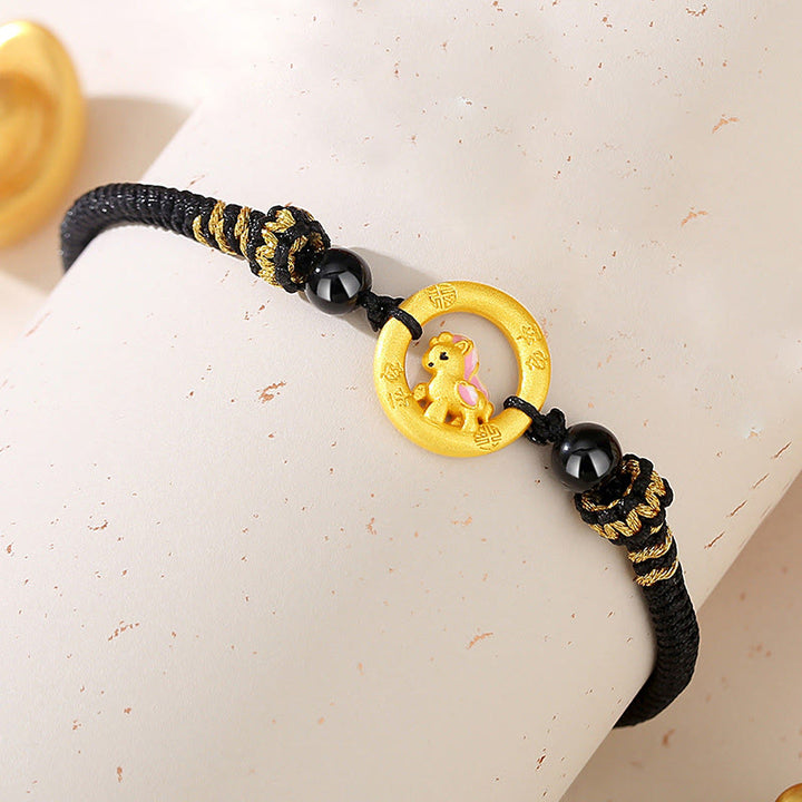 Buddha Stones 925 Sterling Silver Year Of The Horse Peace Buckle Fu Character Luck Necklace Pendant - Horse Black String Bracelet - image 15