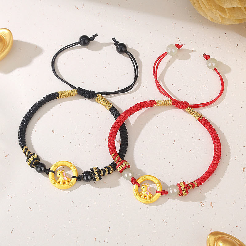 Buddha Stones 925 Sterling Silver Year Of The Horse Peace Buckle Balance String Couple Bracelet - image 10