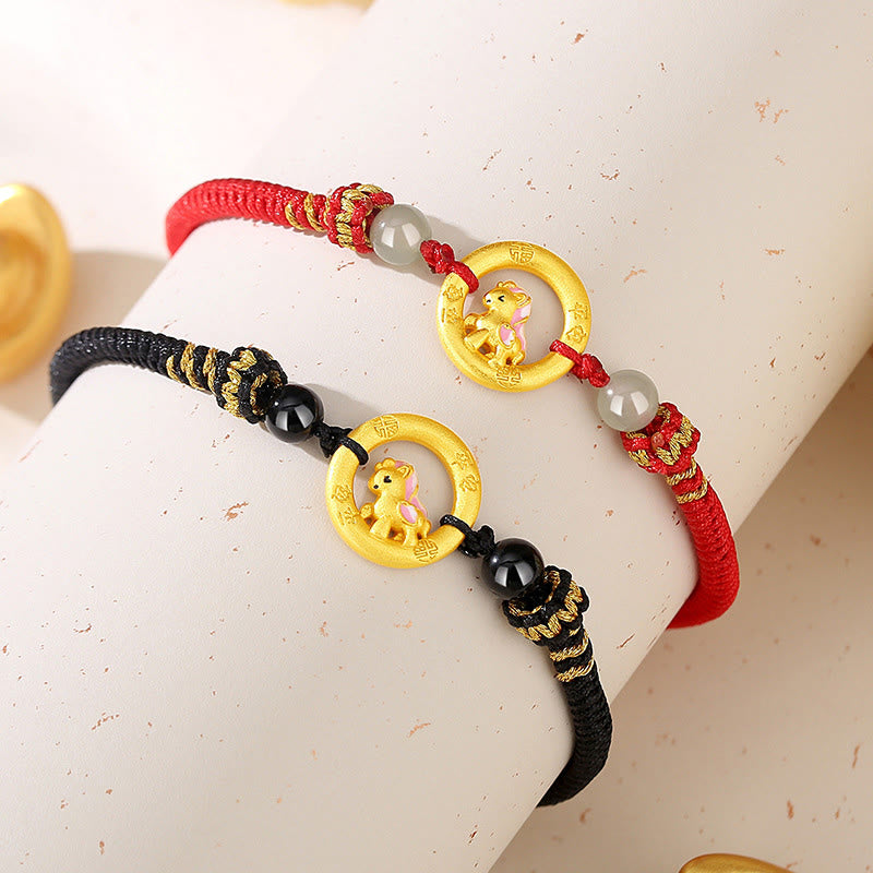 Buddha Stones 925 Sterling Silver Year Of The Horse Peace Buckle Balance String Couple Bracelet - image 12