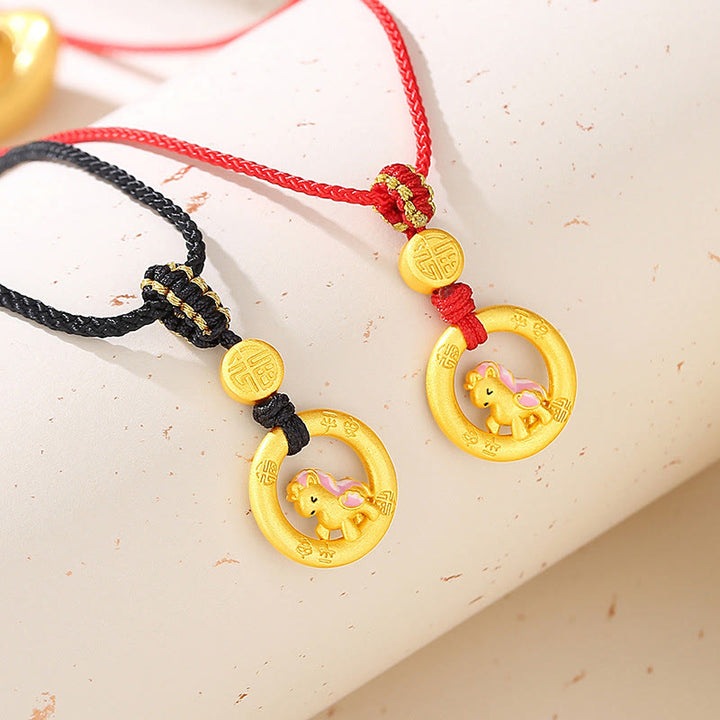 Buddha Stones 925 Sterling Silver Year Of The Horse Peace Buckle Fu Character Luck Necklace Pendant - image 12