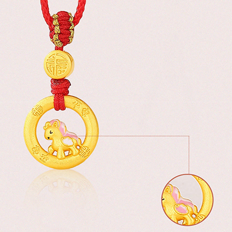 Buddha Stones 925 Sterling Silver Year Of The Horse Peace Buckle Fu Character Luck Necklace Pendant - image 9