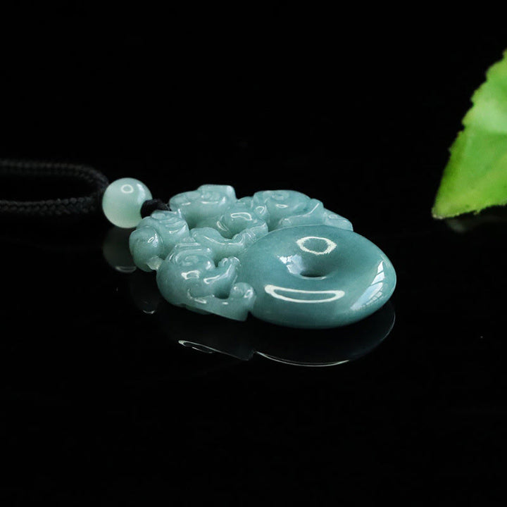 Buddha Stones Double PiXiu Jade Peace Buckle Wealth Luck String Necklace Pendant - image 4