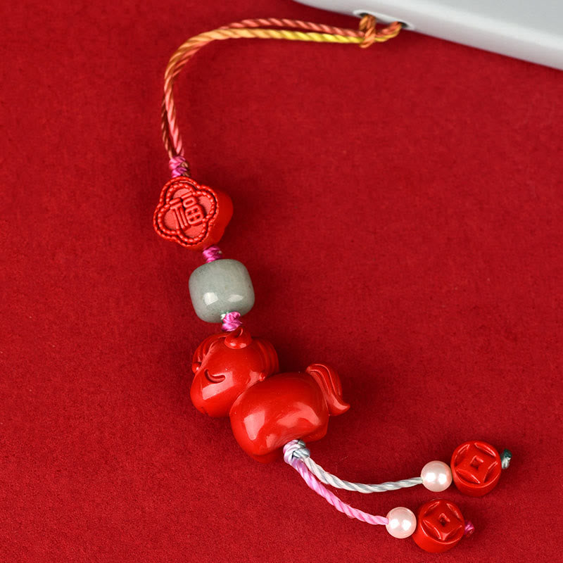 Buddha Stones Year of the Horse Natural Cinnabar Fu Character Blessing Phone Hanging Decoration - image 2