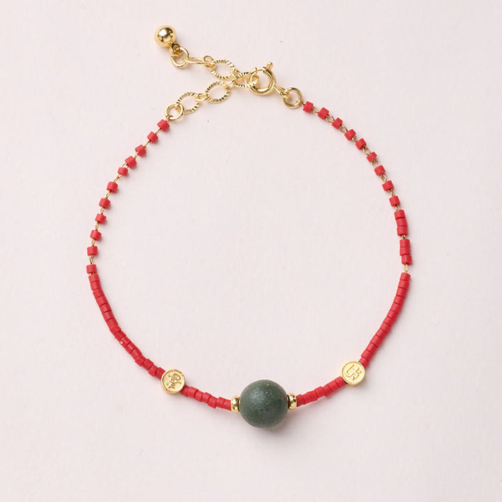 Buddha Stones 925 Sterling Silver Plated Gold Year of the Horse Red Liuli Glass Buddha Prosperity Bracelet - DarkGreen Bead Bracelet - image 16