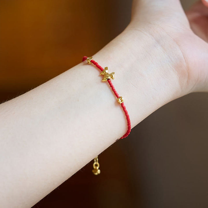 Buddha Stones 925 Sterling Silver Plated Gold Year of the Horse Red Liuli Glass Prosperity Bracelet - image 6