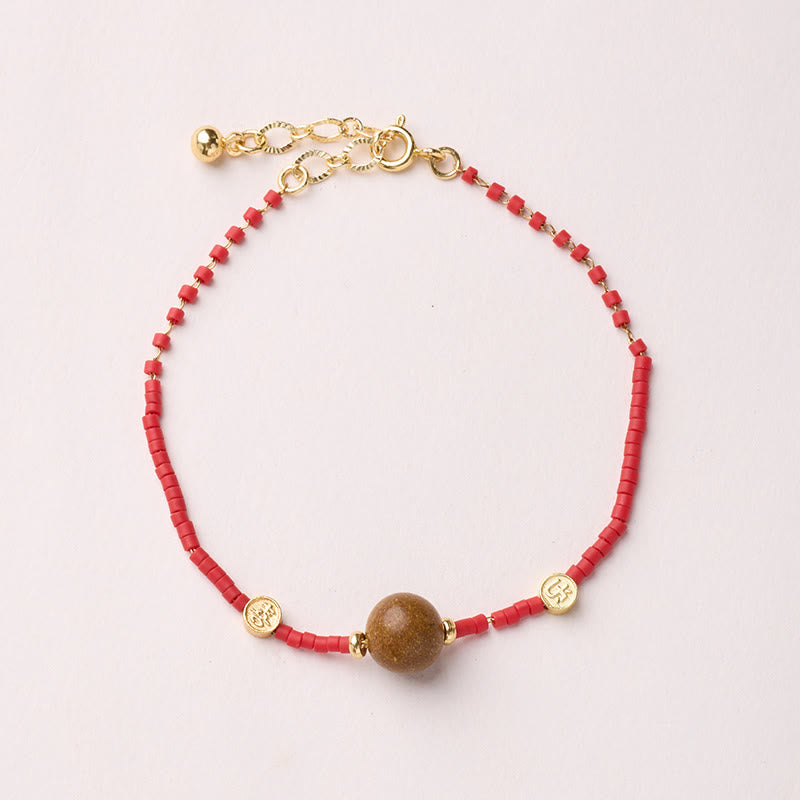 Buddha Stones 925 Sterling Silver Plated Gold Year of the Horse Red Liuli Glass Buddha Prosperity Bracelet - Brown Bead Bracelet - image 19