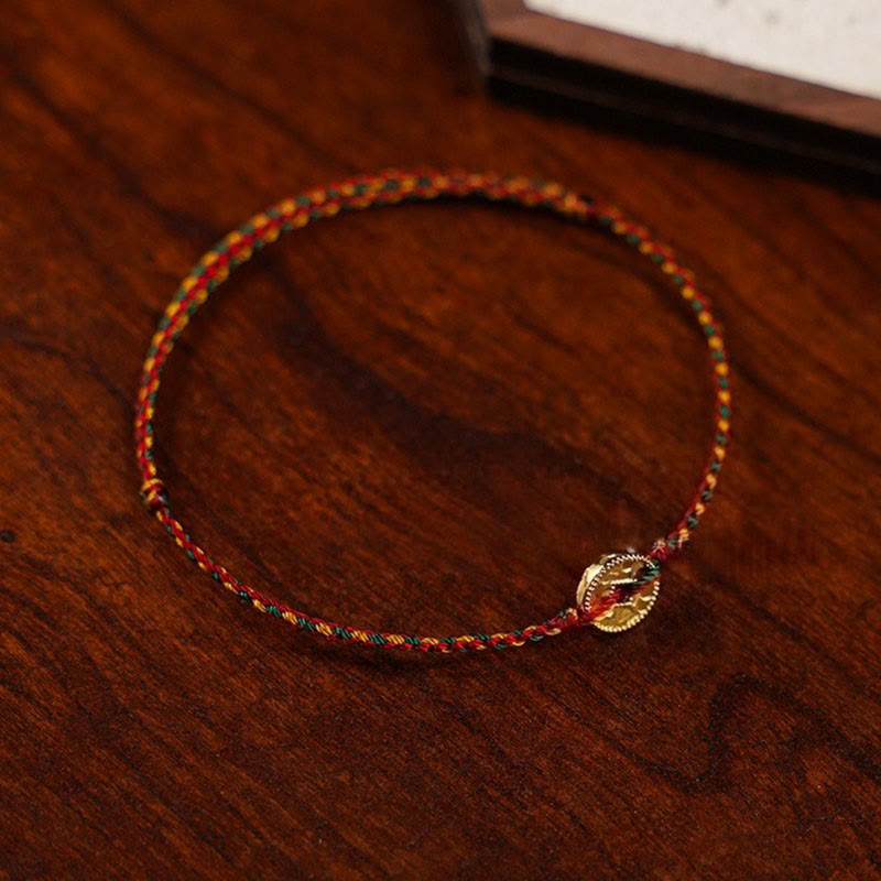 Buddha Stones Handmade Copper Coins Charm Connection Braided String Adjustable Bracelet Anklet - image 3