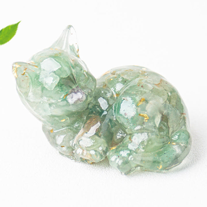Buddha Stones Crystal Chip Epoxy Resin Small Cat Positive Decoration  - Green Aventurine(32*43*53mm) - image 15