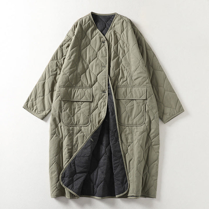 Buddha Stones Plain Buttons V-Neck Long Sleeve Women's Cotton Coat With Pockets - DarkSeaGreen - US14，UK/AU18，EU46 (2XL) - image 6