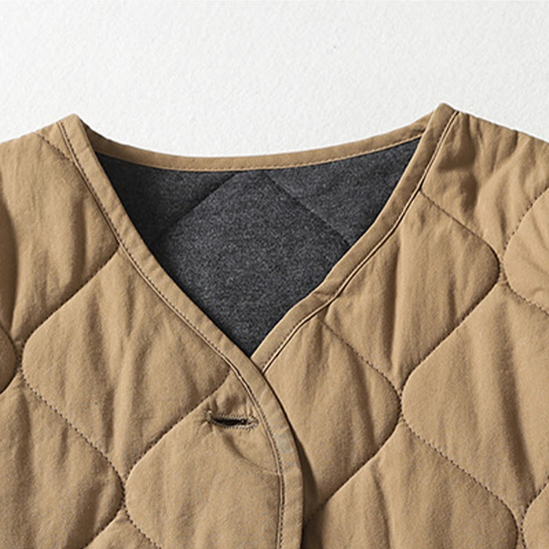 Buddha Stones Plain Buttons V-Neck Long Sleeve Women's Cotton Coat With Pockets - image 2