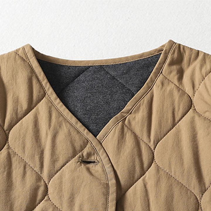 Buddha Stones Plain Buttons V-Neck Long Sleeve Women's Cotton Coat With Pockets - image 2