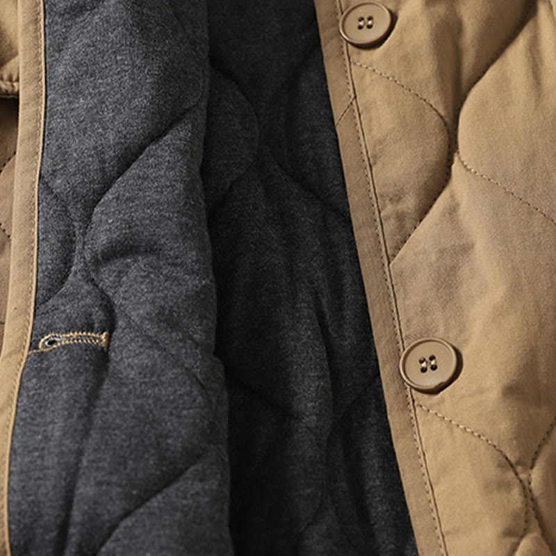 Buddha Stones Plain Buttons V-Neck Long Sleeve Women's Cotton Coat With Pockets - image 3