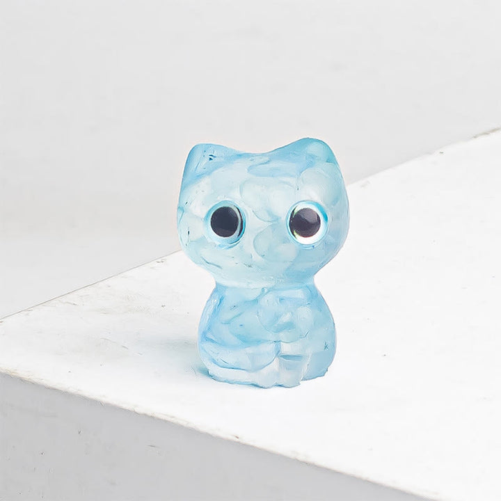 Buddha Stones Crystal Drip Resin Small Cat Purification Decoration Statue - Aquamarine(34*25*22mm) - image 8