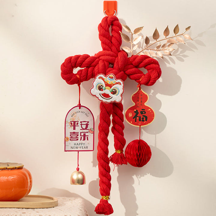 Buddha Stones Year of the Horse Dancing Lion Fu Character Chinese Knotting Fortune Decoration - Dancing Lion Small Size 17*30 cm - image 12