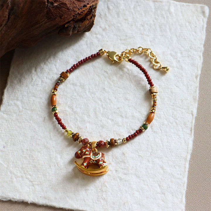 Buddha Stones Year Of The Horse Oil Dripping Copper Various Beeds Grace Bracelet - Red Horse(Wrist Circumference:13-16cm) - image 5