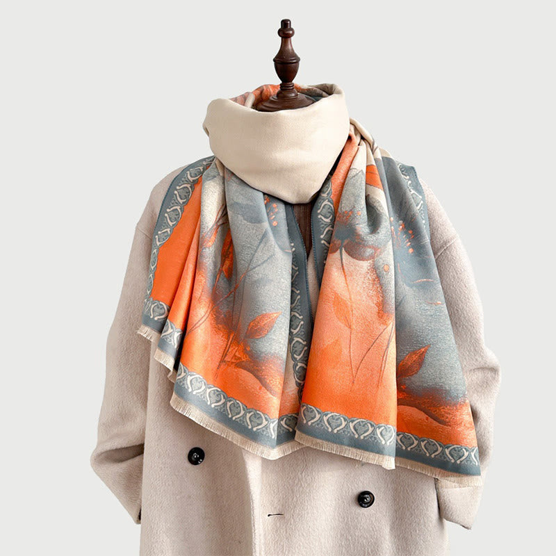 Buddha Stones Winter Ink Painting Lotus Flowers Leaves Pattern Soft Scarf Shawl - image 2