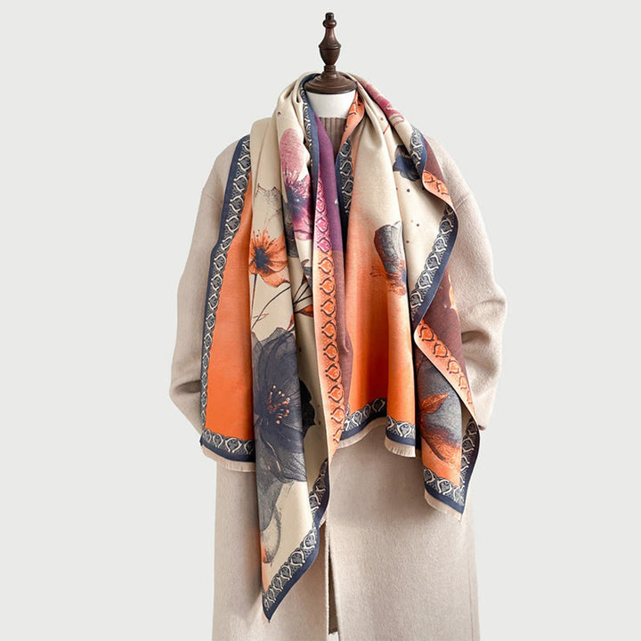 Buddha Stones Winter Ink Painting Lotus Flowers Leaves Pattern Soft Scarf Shawl - image 9