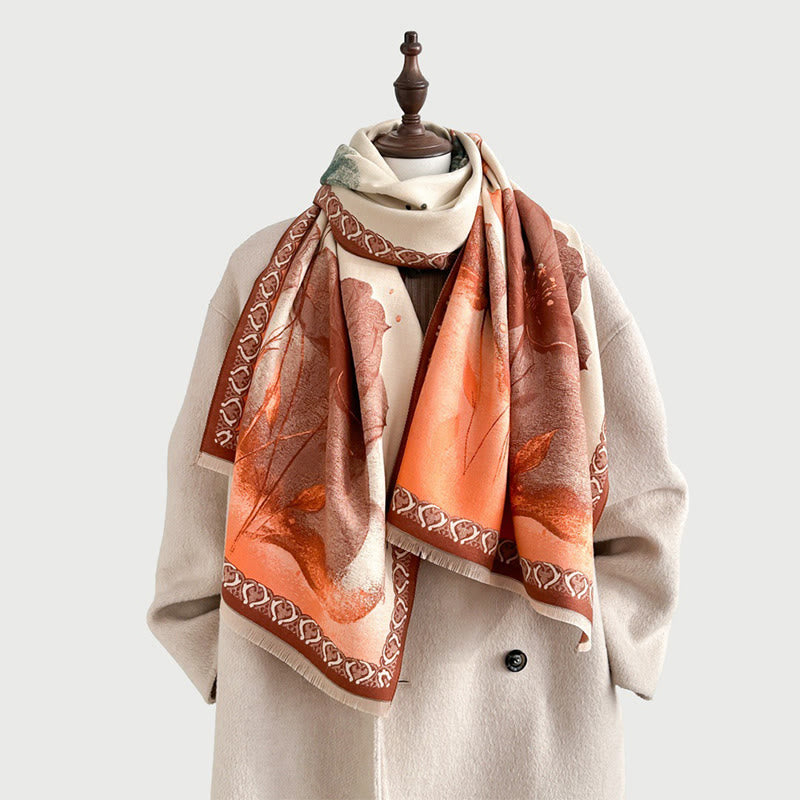 Buddha Stones Winter Ink Painting Lotus Flowers Leaves Pattern Soft Scarf Shawl - image 14