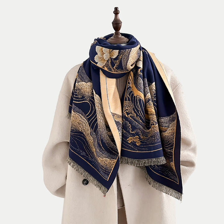 Buddha Stones Fall Lotus Flowers Ocean Waves Pattern Soft Scarf Tassel Shawl - image 12