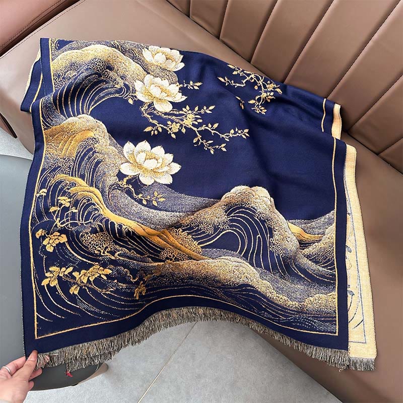 Buddha Stones Fall Lotus Flowers Ocean Waves Pattern Soft Scarf Tassel Shawl - image 10