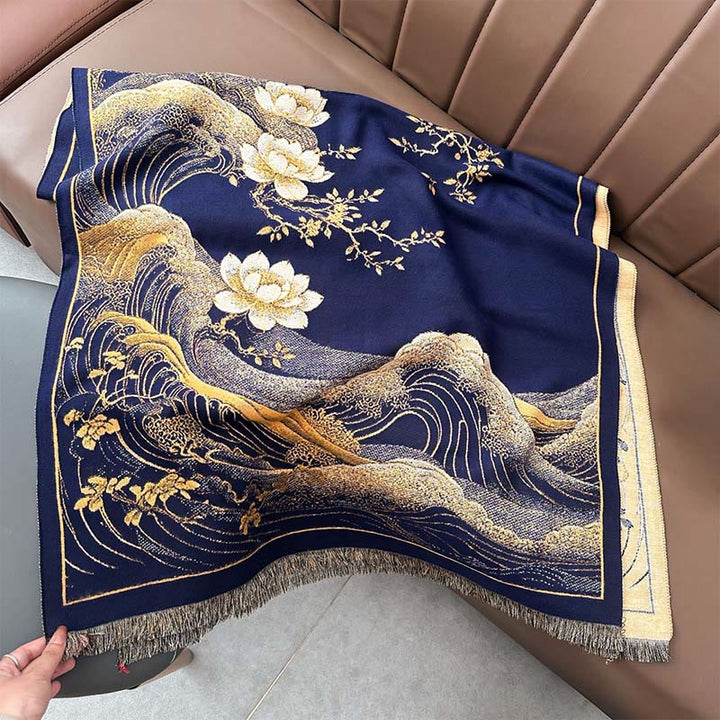 Buddha Stones Fall Lotus Flowers Ocean Waves Pattern Soft Scarf Tassel Shawl - image 10