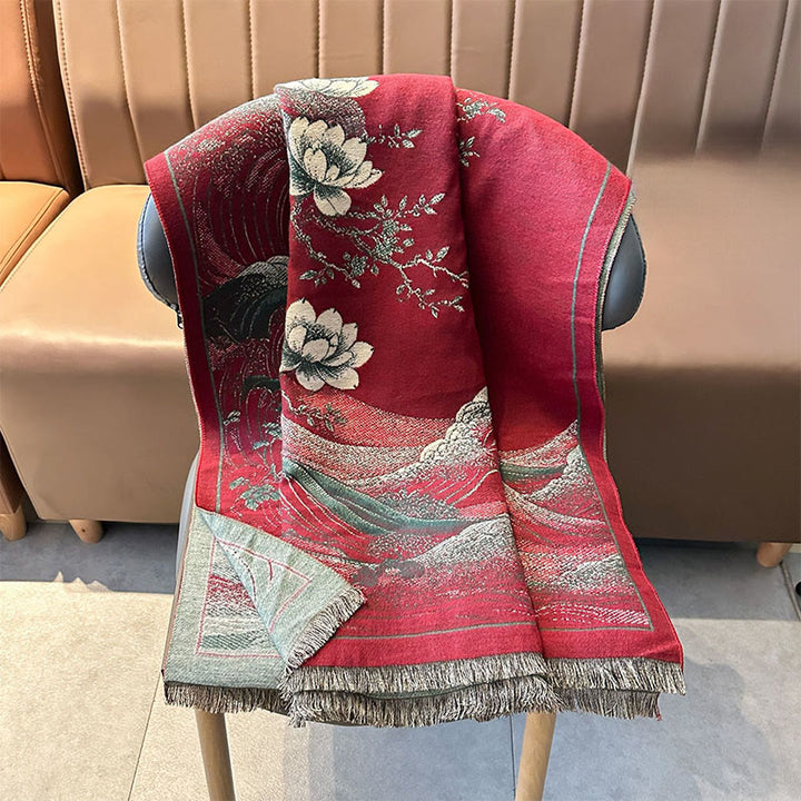 Buddha Stones Fall Lotus Flowers Ocean Waves Pattern Soft Scarf Tassel Shawl - image 6