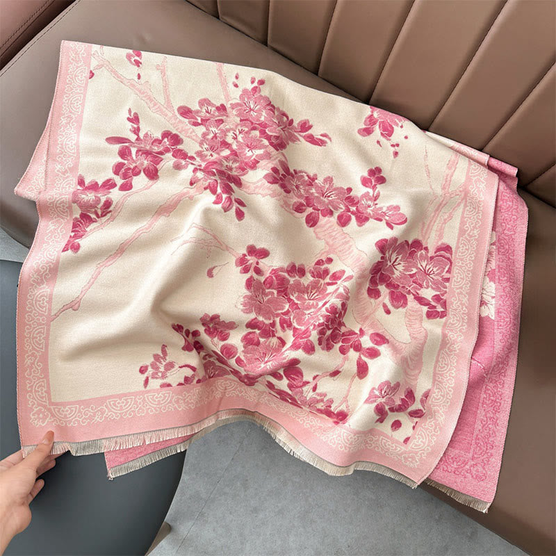 Buddha Stones Fall Peach Blossoms Branches Pattern Soft Scarf Shawl - Pink - 180*65 cm - image 7