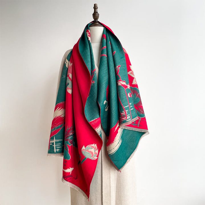 Buddha Stones Fall Lotus Koi Fish Dragonfly Pattern Cozy Scarf Shawl - image 5