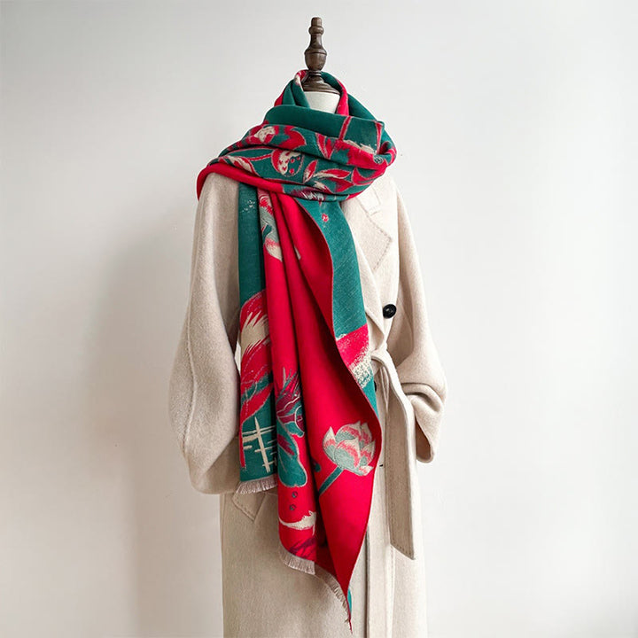 Buddha Stones Fall Lotus Koi Fish Dragonfly Pattern Cozy Scarf Shawl - image 4