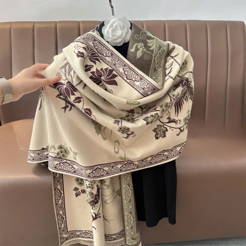Buddha Stones Winter Birds Bamboo Leaves Vines Pattern Soft Scarf Shawl - image 15