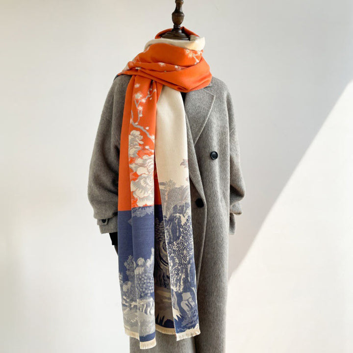 Buddha Stones Fall Flowers Trees Pavilion Pattern Cozy Scarf Shawl - image 2