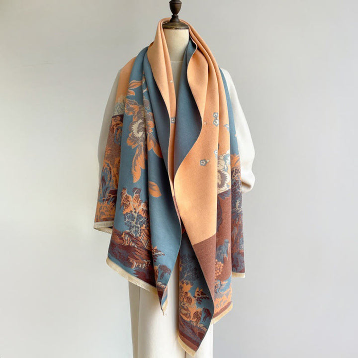Buddha Stones Fall Flowers Trees Pavilion Pattern Cozy Scarf Shawl - image 11