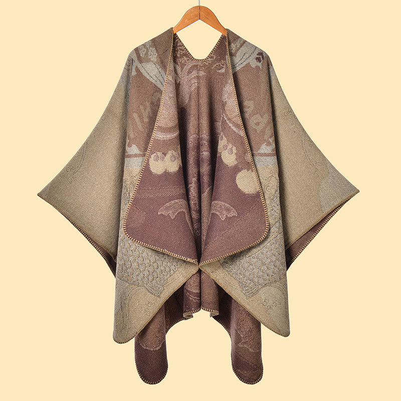 Buddha Stones Winter Koi Fish Waves Pattern Warm Cozy Scarf Shawl - Tan - 130*150cm - image 12