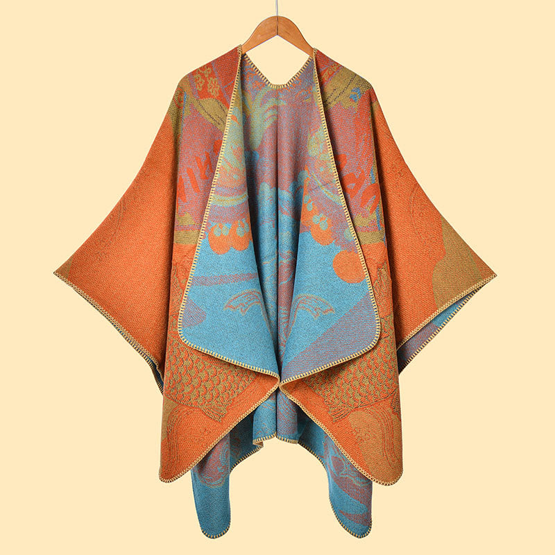 Buddha Stones Winter Koi Fish Waves Pattern Warm Cozy Scarf Shawl - DarkOrange - 130*150cm - image 13
