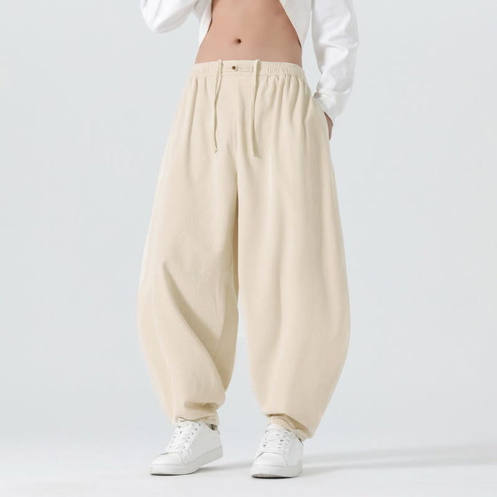Buddha Stones Fall Solid Color Corduroy Men's Harem Pants With Pockets - Seashell - US/UK/AU46，EU56 (5XL) - image 10