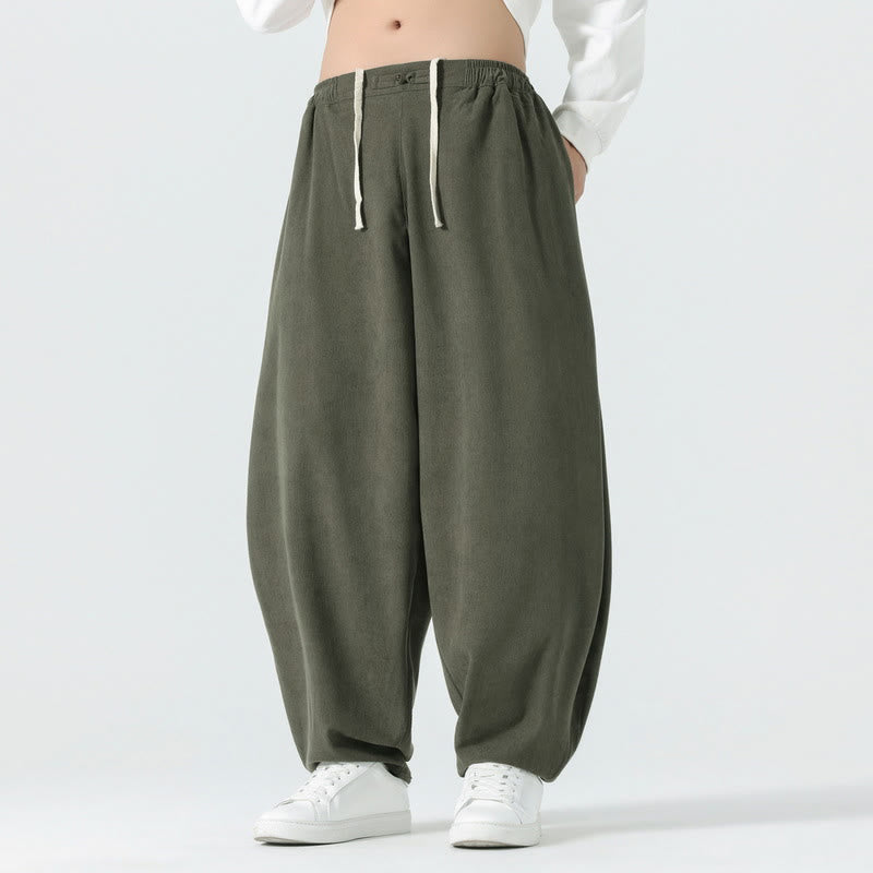 Buddha Stones Fall Solid Color Corduroy Men's Harem Pants With Pockets - DarkSeaGreen - US/UK/AU46，EU56 (5XL) - image 0