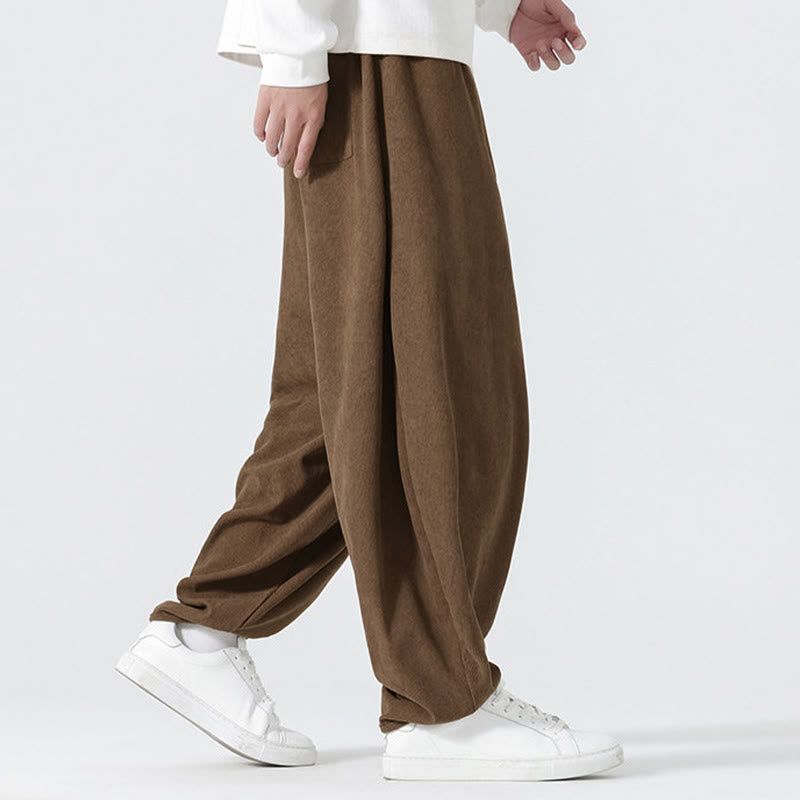 Buddha Stones Fall Solid Color Corduroy Men's Harem Pants With Pockets - image 22